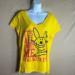 Jim Benton Its All About Me Bunny GraphicT-Shirt Yellow V-Neck XXL Junior JT8755